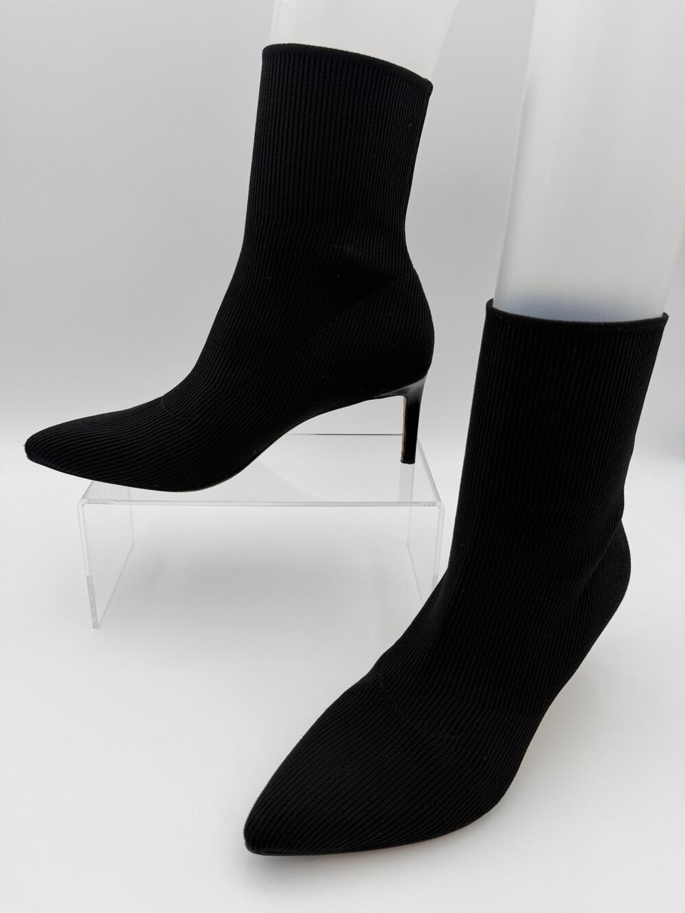 Veronica Beard Lisa Sock Boot Black Knit Size 7.5 Stiletto Point Toe
